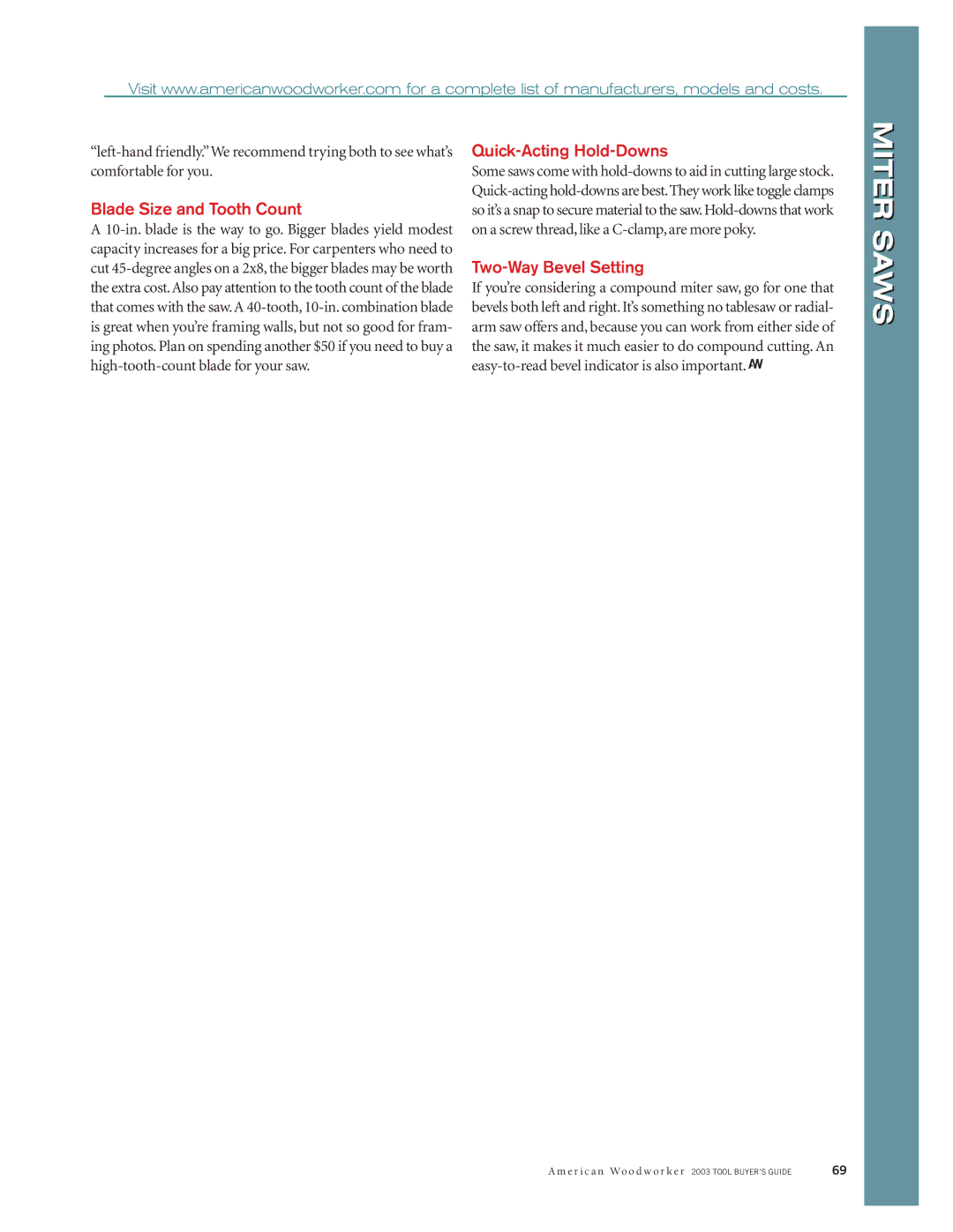 Porter-Cable Miter Saw manual Blade Size and Tooth Count, Quick-Acting Hold-Downs, Two-Way Bevel Setting 