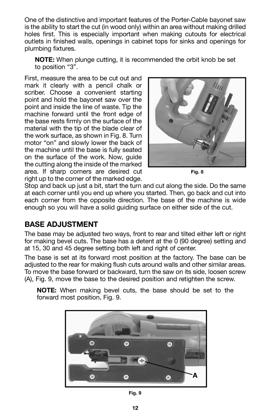 Porter-Cable Model 543 instruction manual Base Adjustment 