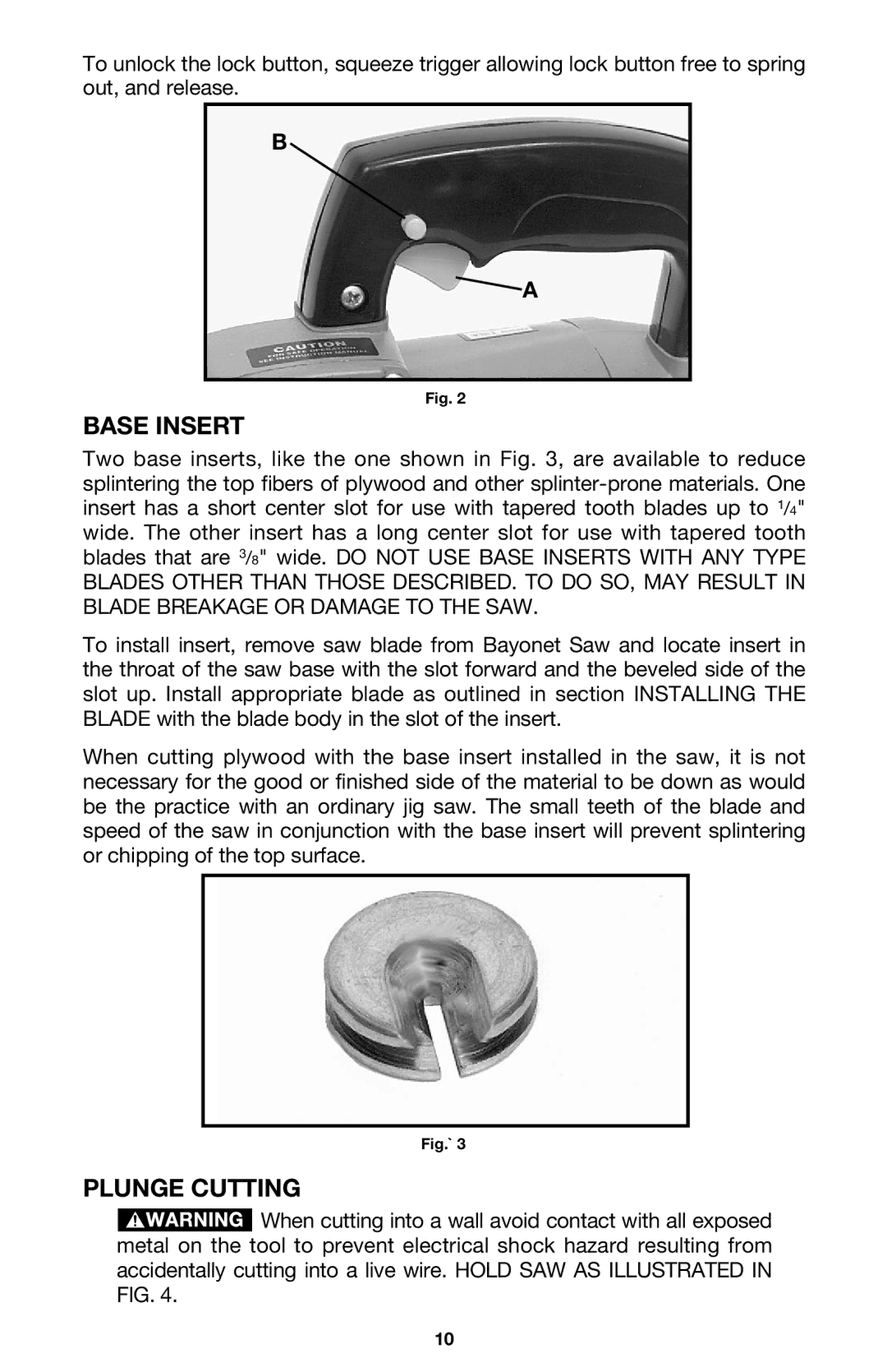 Porter-Cable Model 548 instruction manual Base Insert, Plunge Cutting 