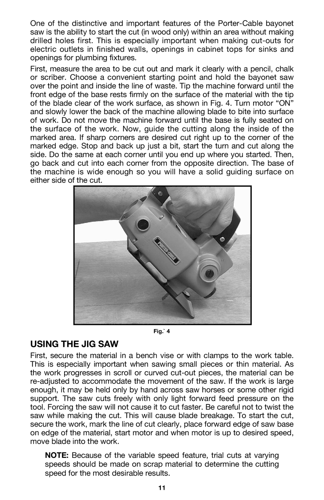 Porter-Cable Model 548 instruction manual Using the JIG SAW 