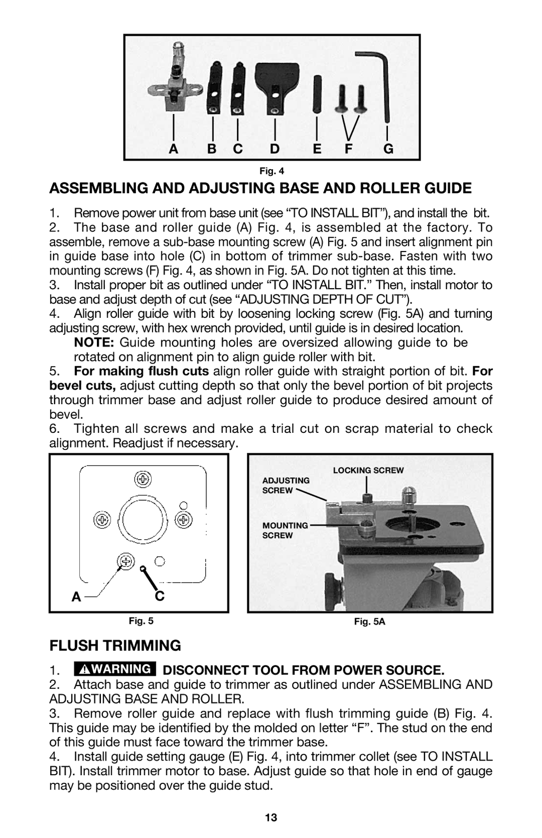 Porter-Cable MODEL 7310 instruction manual Assembling and Adjusting Base and Roller Guide, Flush Trimming 