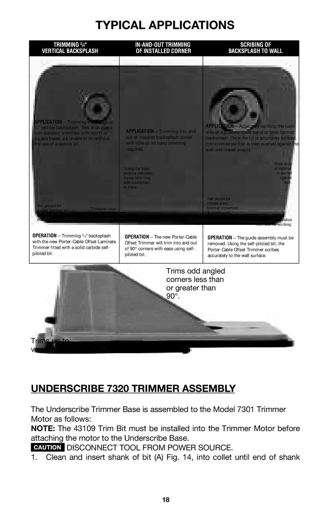 Porter-Cable MODEL 7310 instruction manual Typical Applications, Underscribe 7320 Trimmer Assembly 