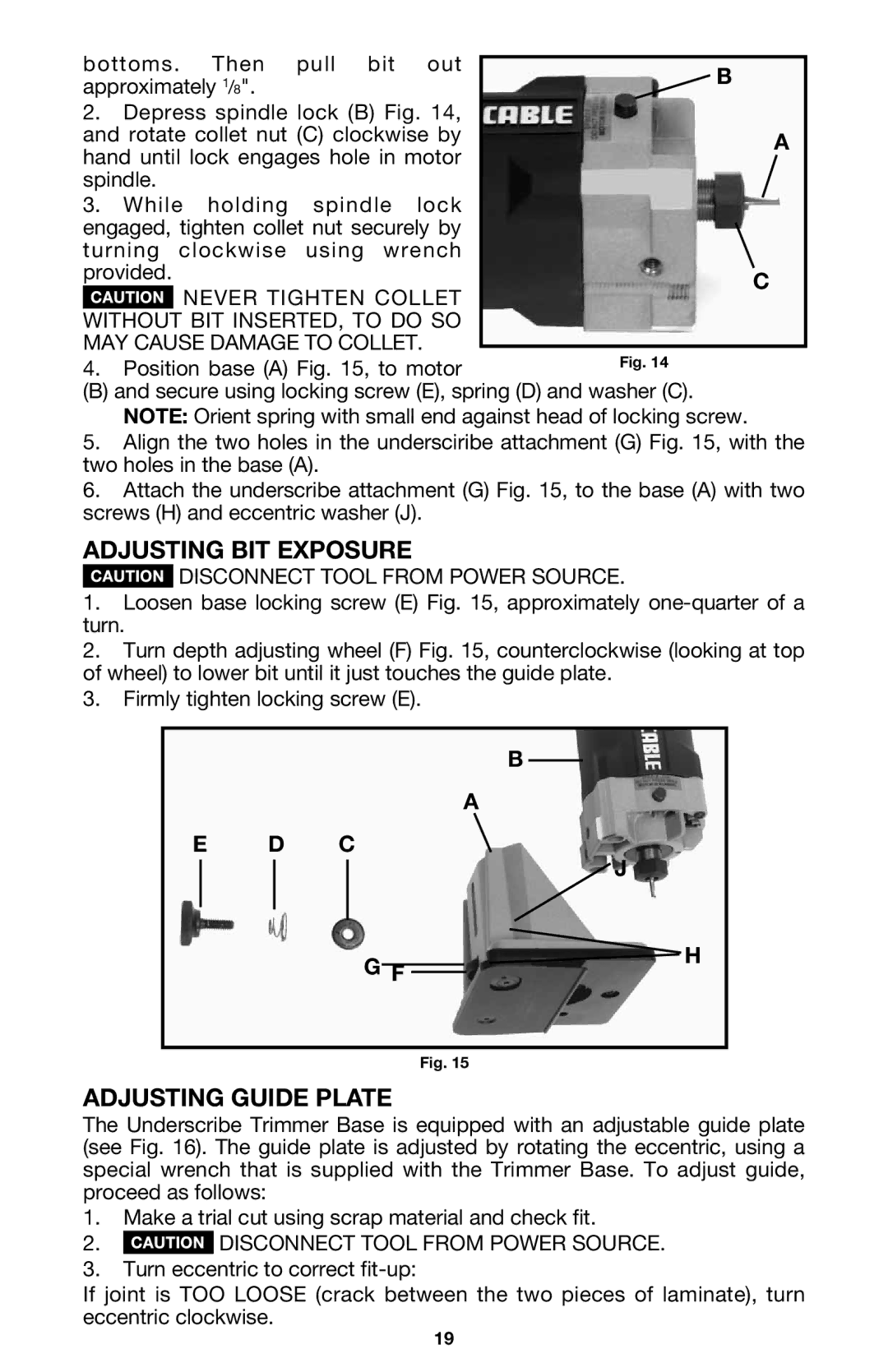 Porter-Cable MODEL 7310 instruction manual Adjusting BIT Exposure, Adjusting Guide Plate 