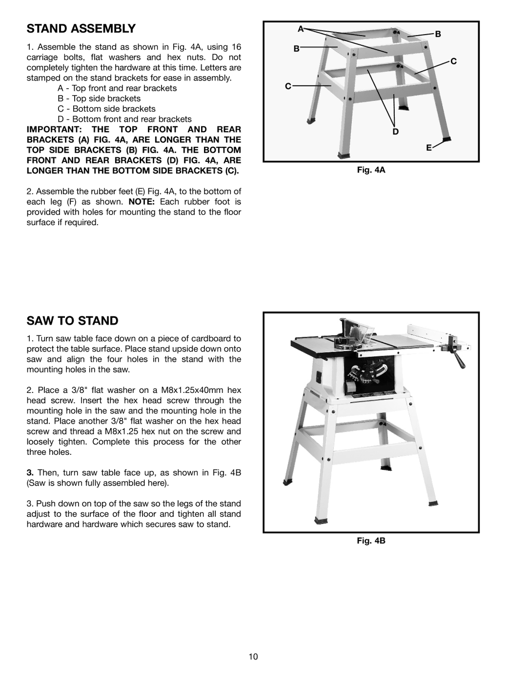 Porter-Cable (Model TS220LS) instruction manual Stand Assembly, SAW to Stand 