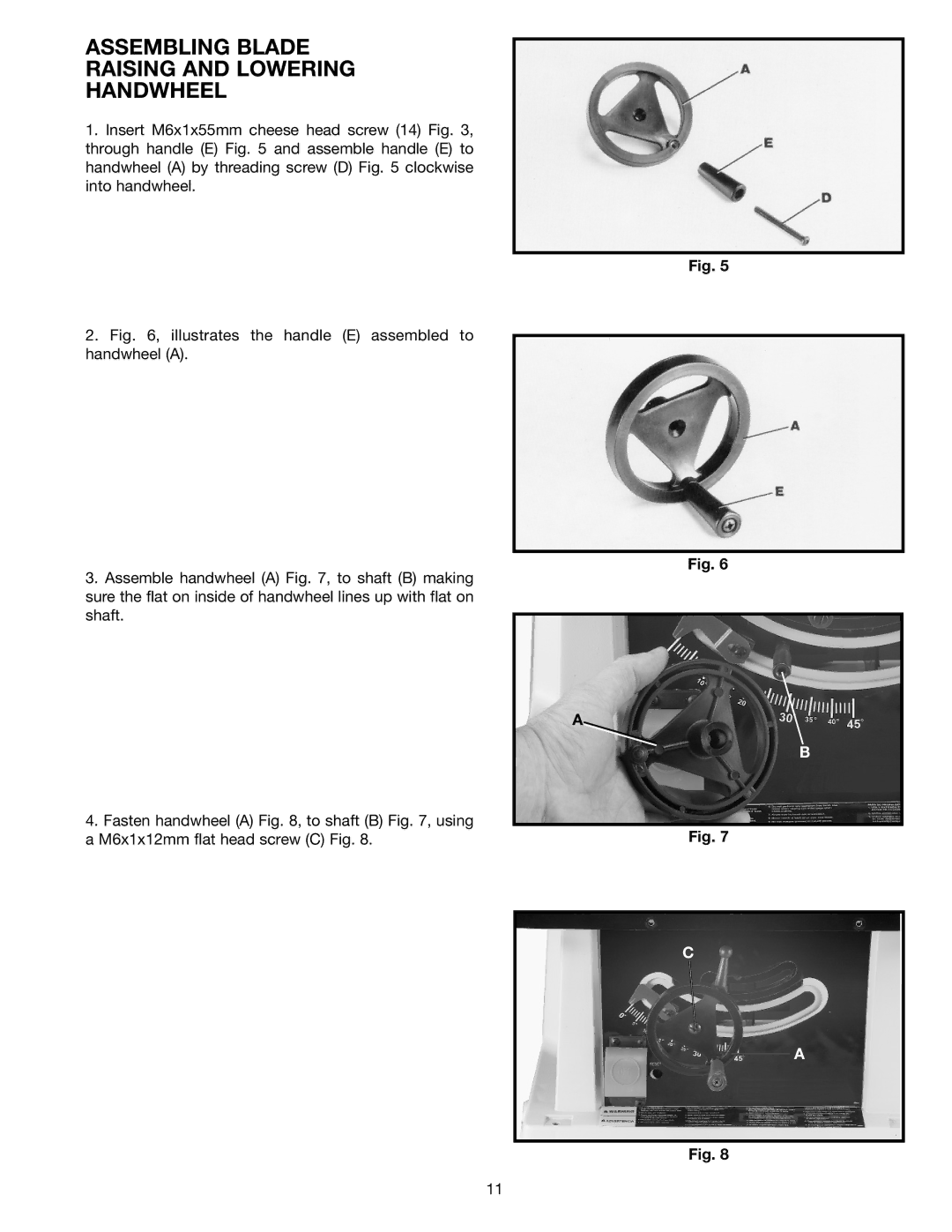 Porter-Cable (Model TS220LS) instruction manual Assembling Blade Raising and Lowering Handwheel 