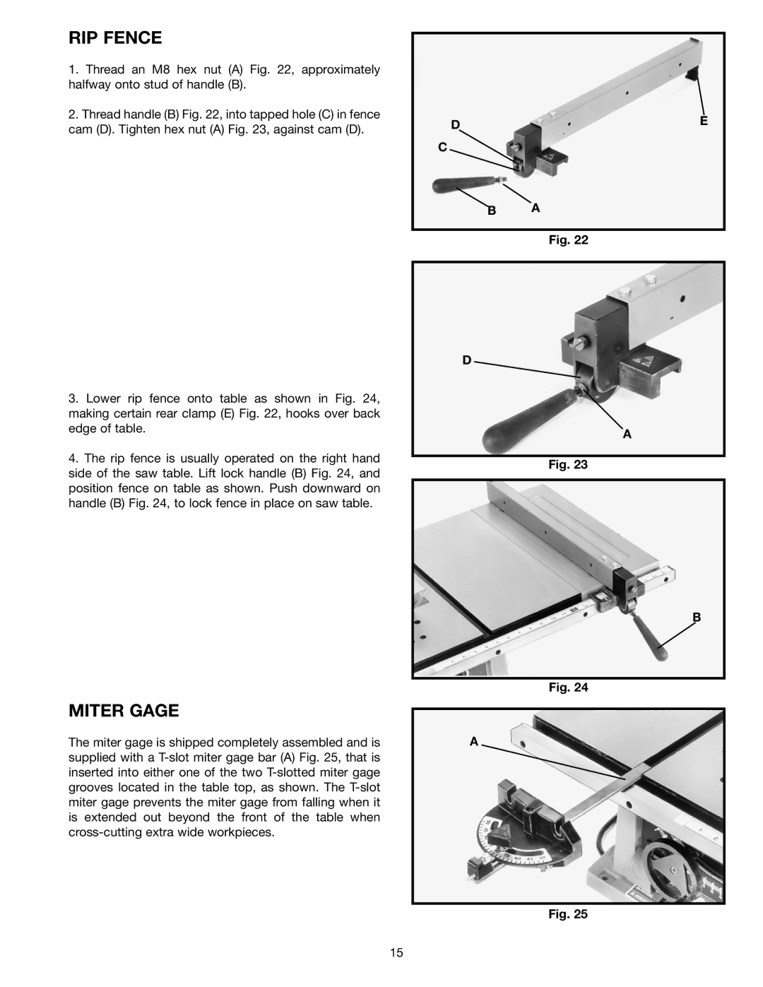 Porter-Cable (Model TS220LS) instruction manual RIP Fence, Miter Gage 