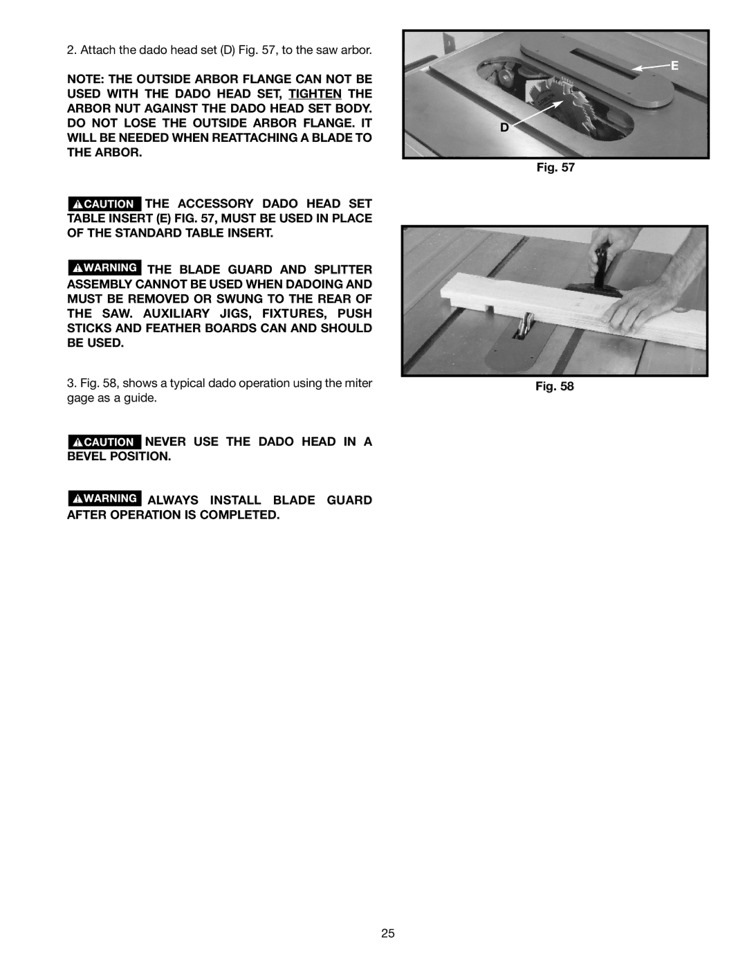 Porter-Cable (Model TS220LS) instruction manual Attach the dado head set D , to the saw arbor 