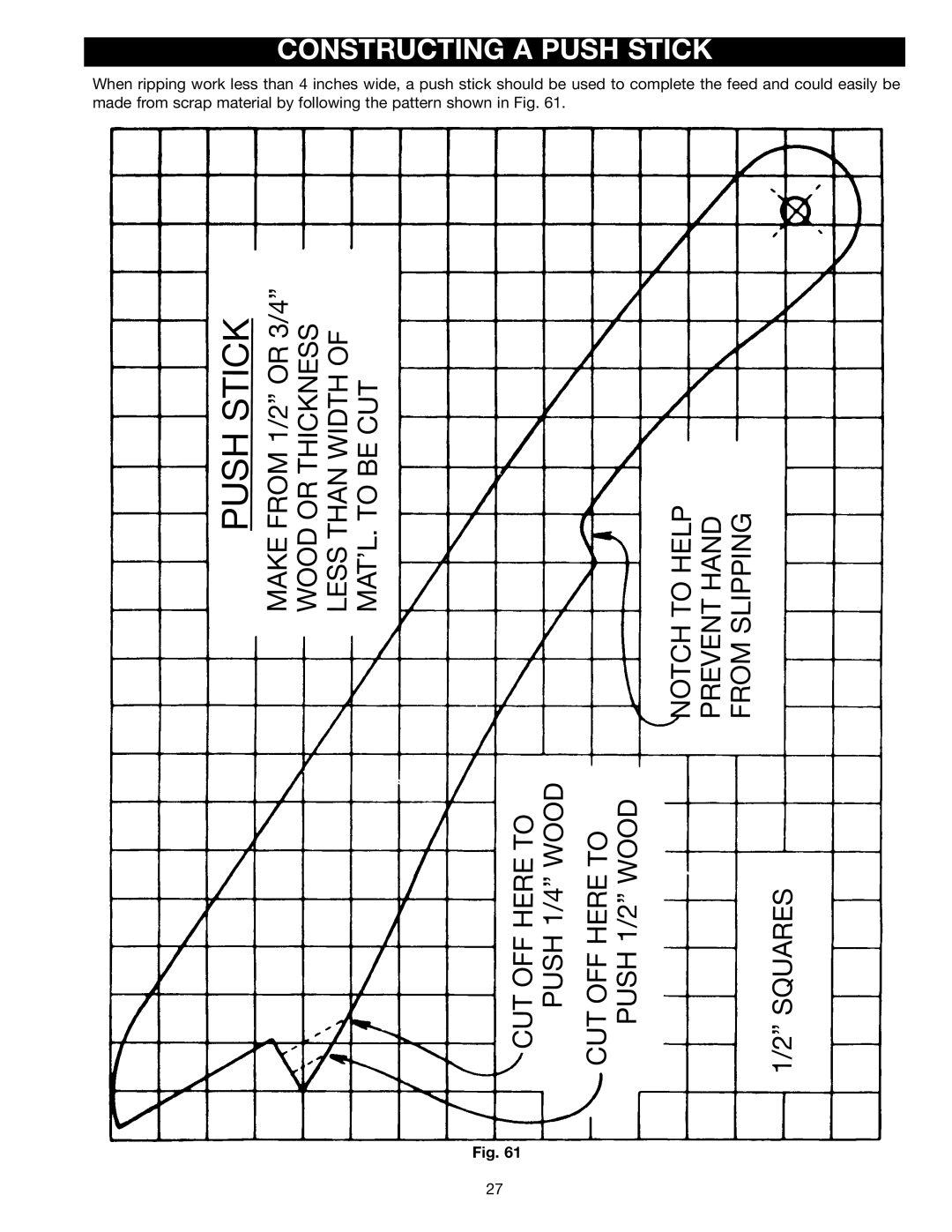 Porter-Cable (Model TS220LS) instruction manual Pushstick, Constructing a Push Stick 