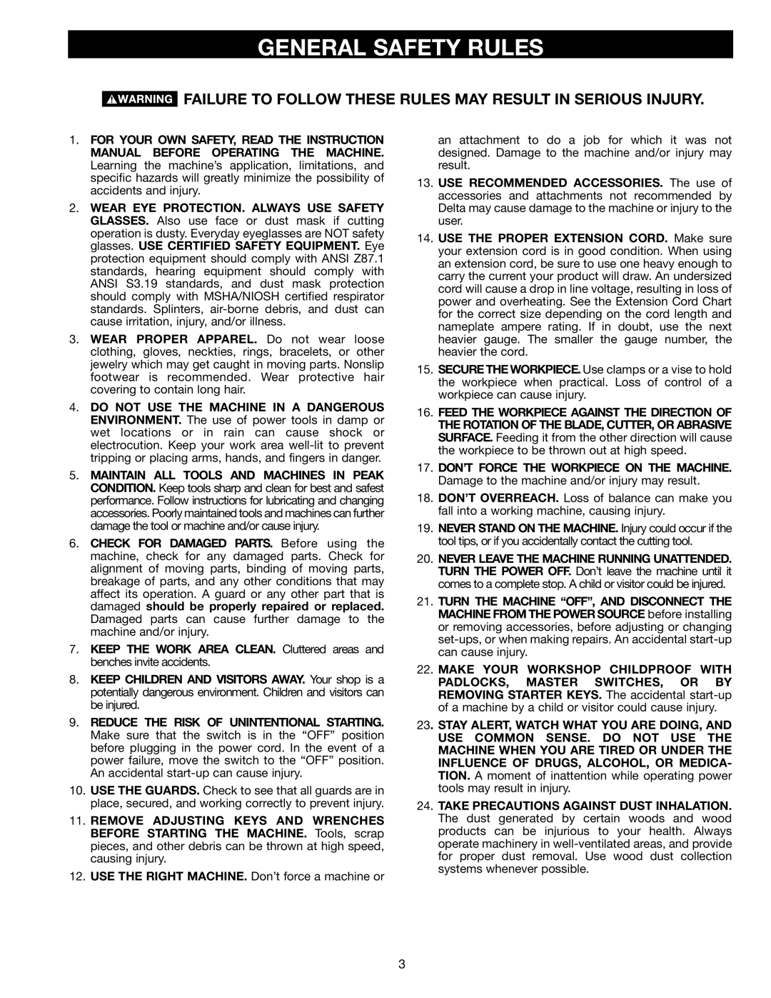 Porter-Cable (Model TS220LS) instruction manual Failure to Follow These Rules MAY Result in Serious Injury 