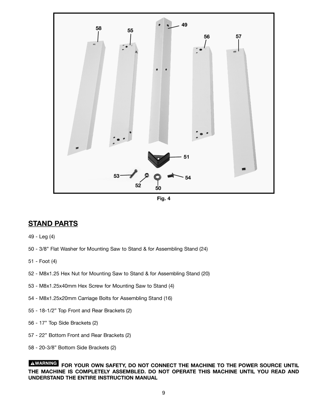 Porter-Cable (Model TS220LS) instruction manual Stand Parts 