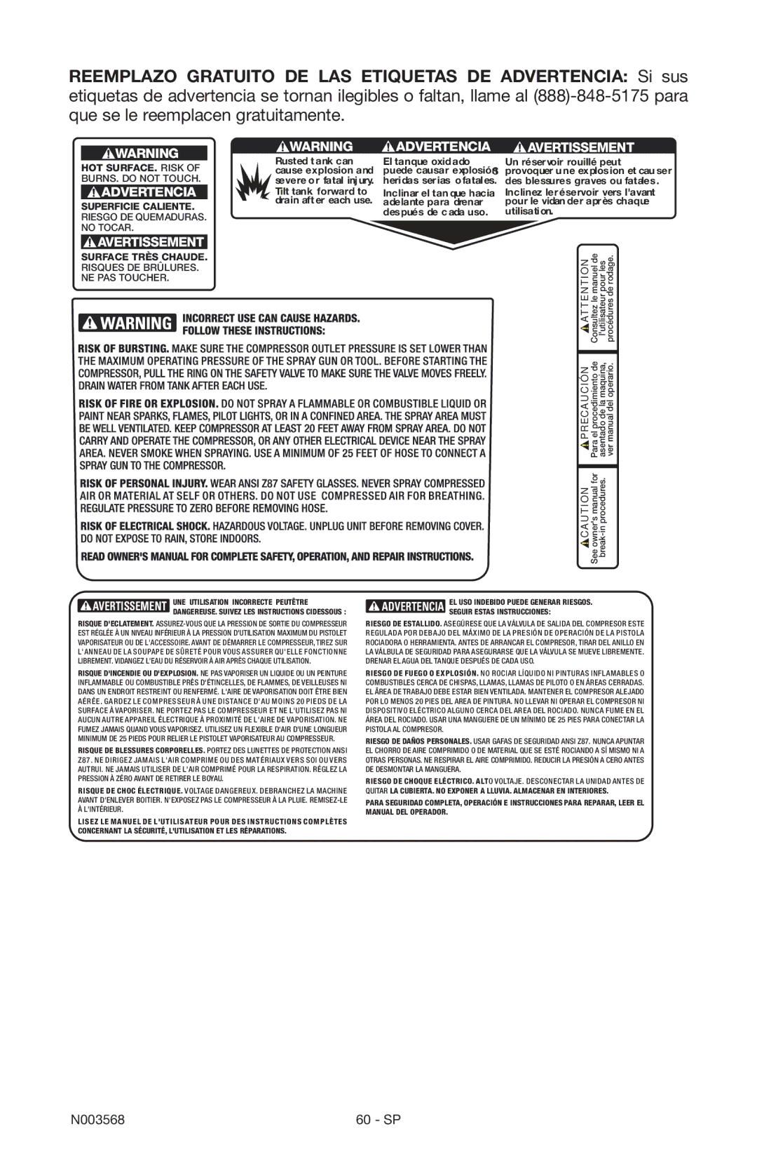 Porter-Cable N003568 instruction manual Manuelle 