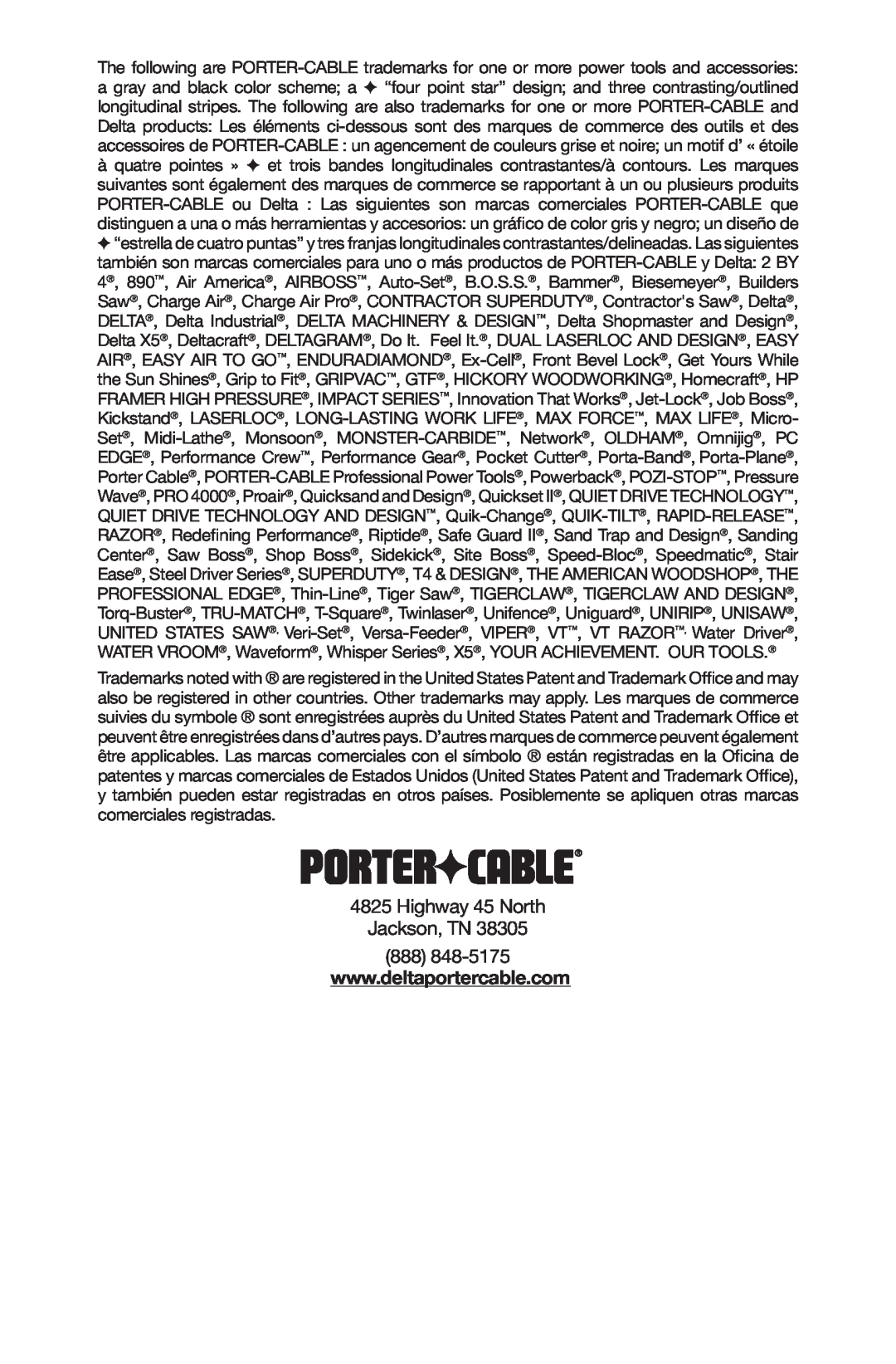 Porter-Cable N020206-NOV08-0, C7501M instruction manual Highway 45 North Jackson, TN 888 