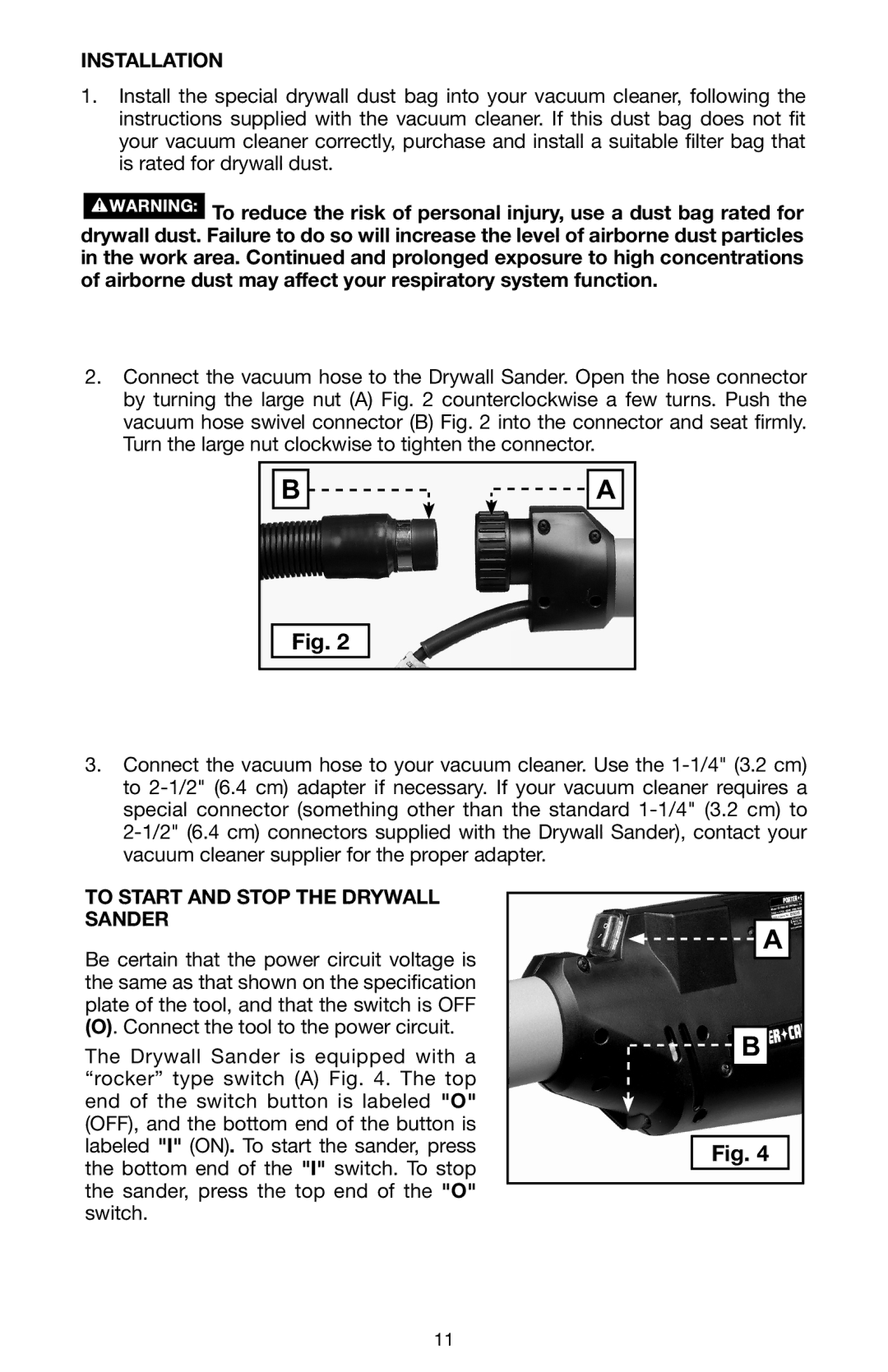 Porter-Cable N020227 instruction manual Installation, To Start and Stop the Drywall Sander 