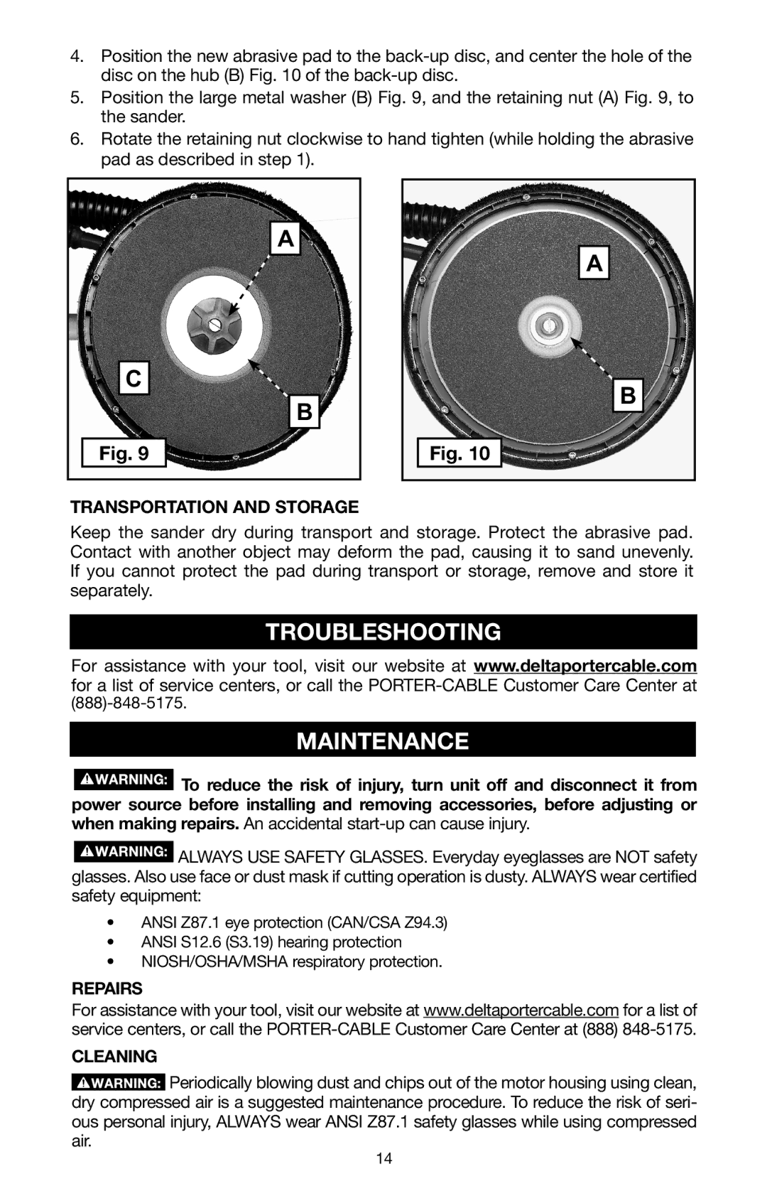 Porter-Cable N020227 instruction manual Troubleshooting Maintenance, Transportation and Storage, Repairs Cleaning 