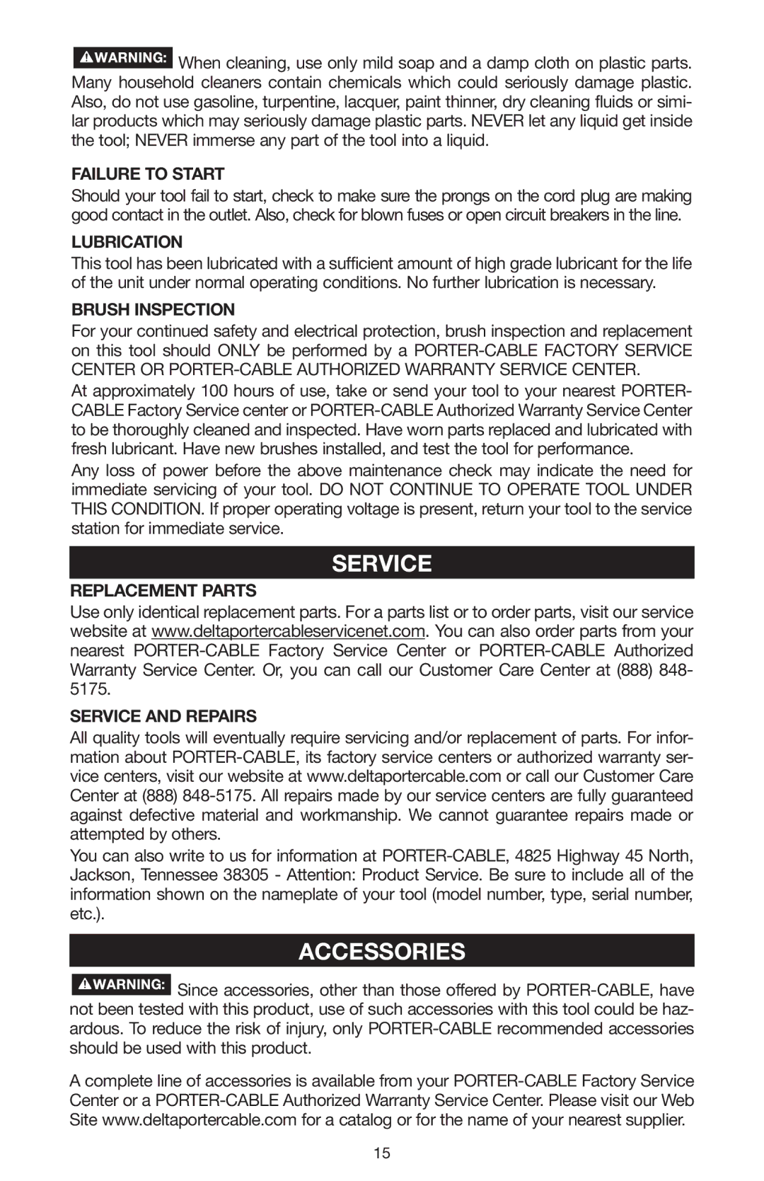 Porter-Cable N020227 instruction manual Service, Accessories 