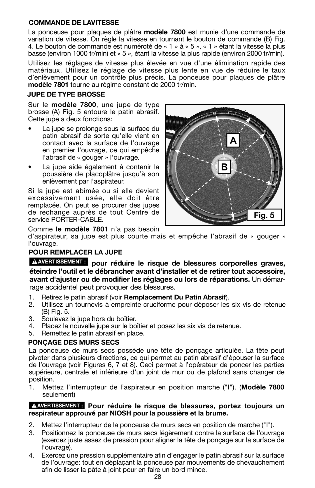 Porter-Cable N020227 Commande DE Lavitesse, Jupe DE Type Brosse, Pour remplacer la jupe, Ponçage DES Murs Secs 