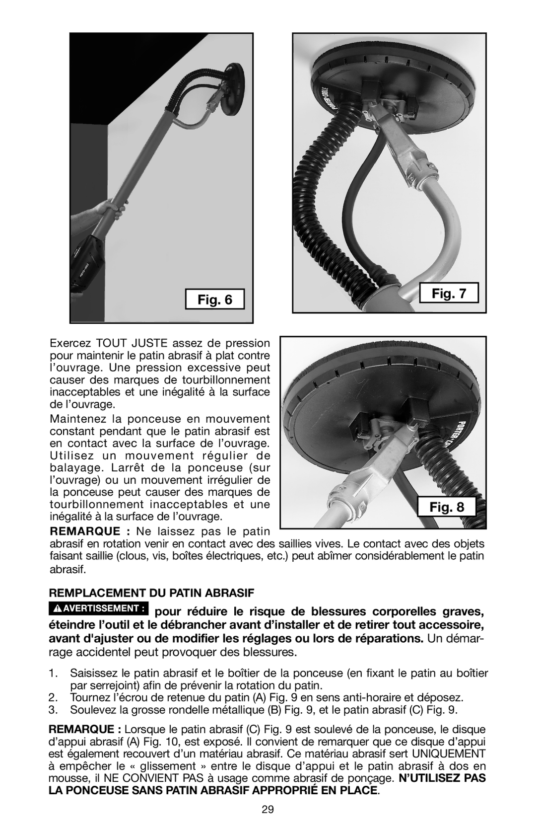 Porter-Cable N020227 instruction manual Remplacement DU Patin Abrasif 