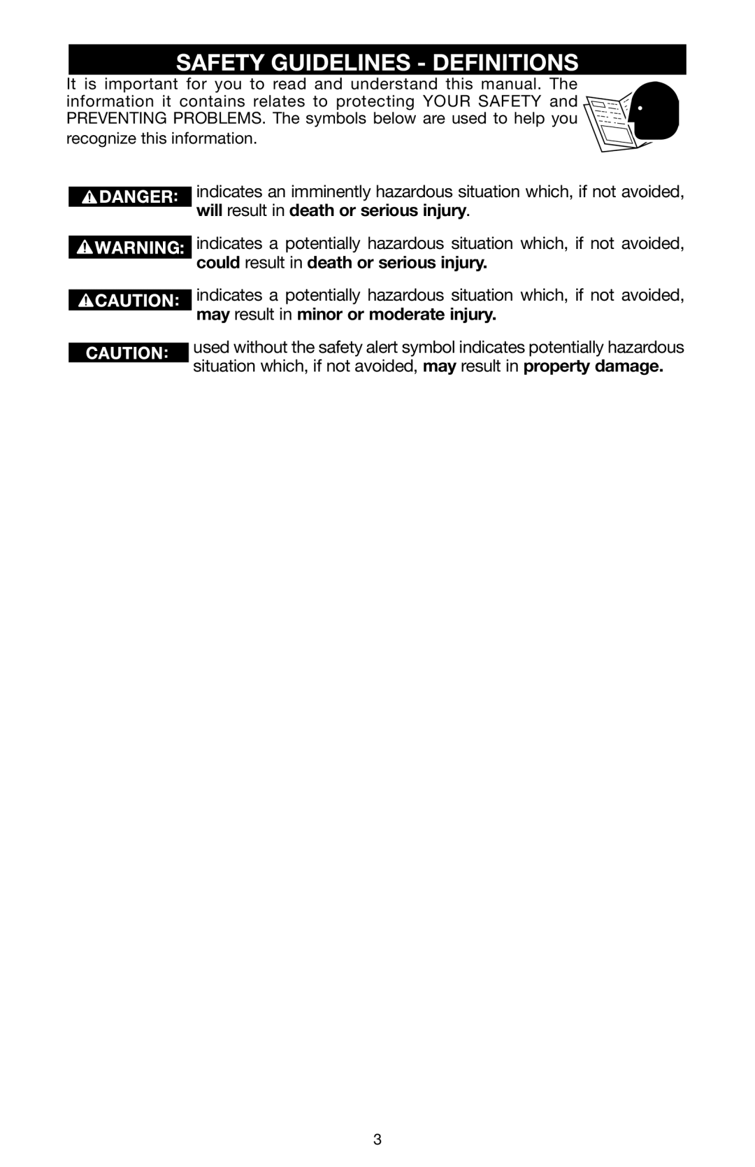 Porter-Cable N020227 instruction manual Safety Guidelines Definitions 