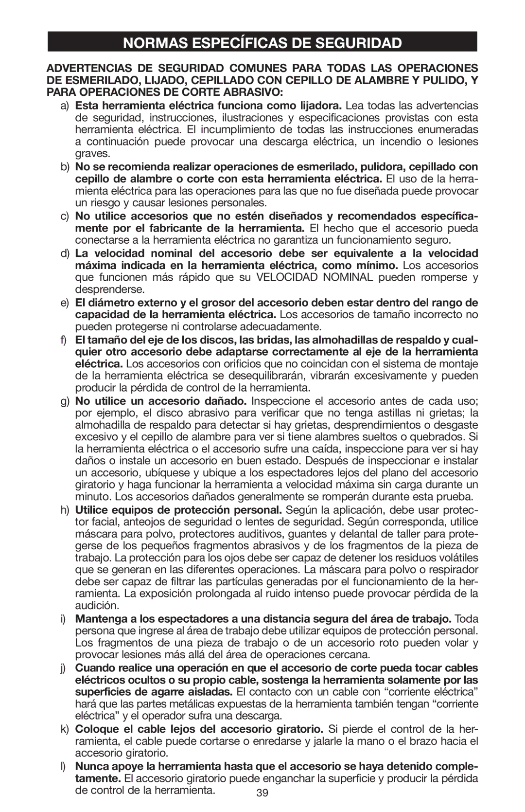 Porter-Cable N020227 instruction manual Normas Específicas DE Seguridad 