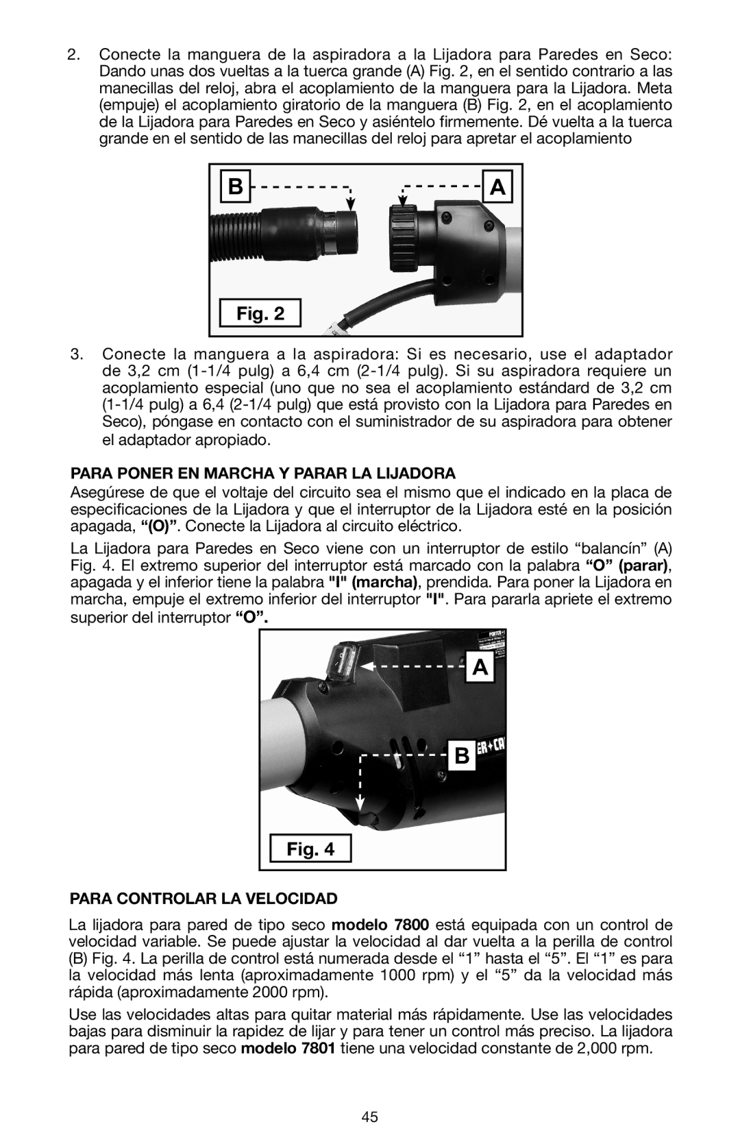 Porter-Cable N020227 instruction manual Para Poner EN Marcha Y Parar LA Lijadora, Para controlar la velocidad 