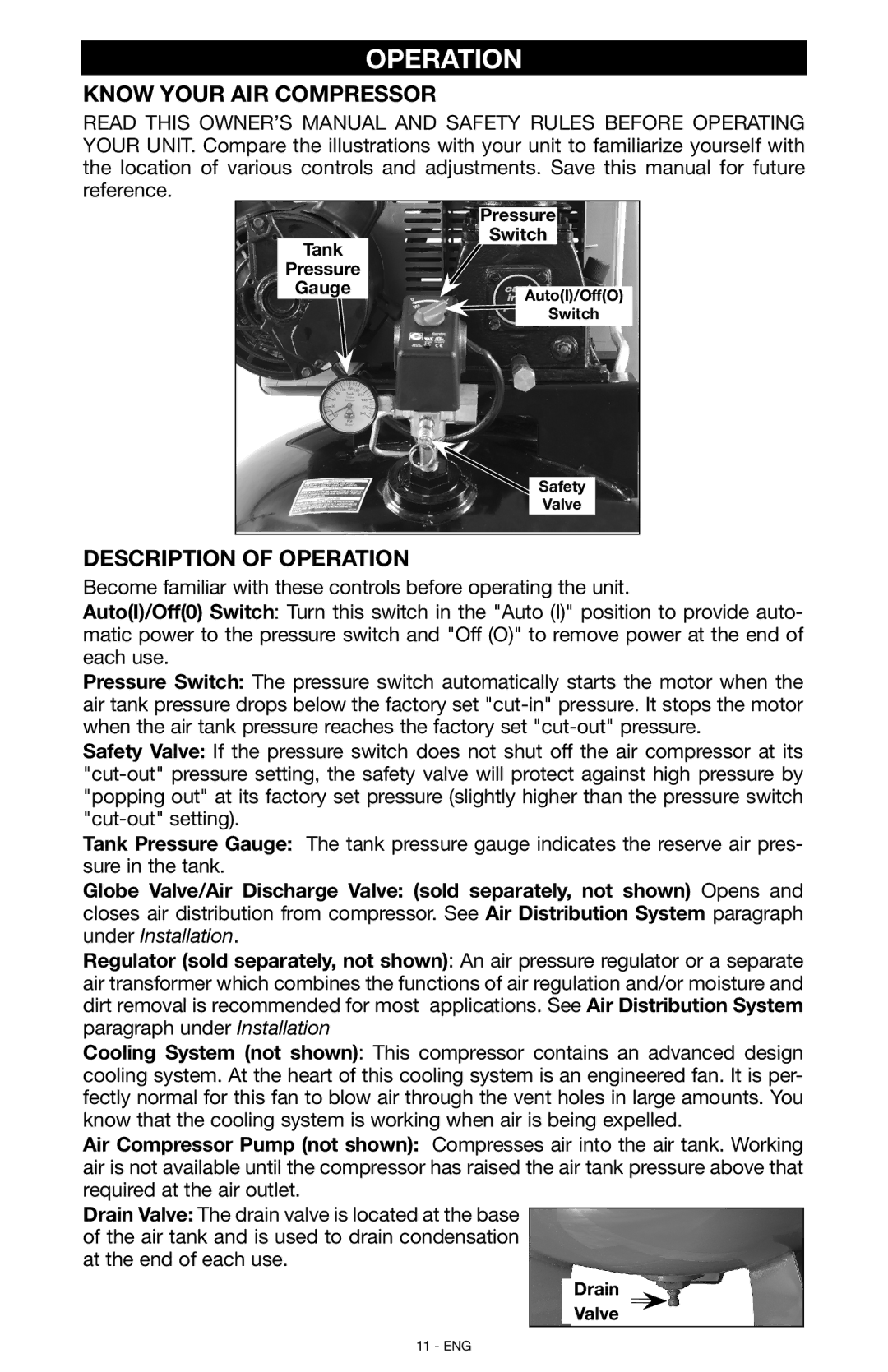 Porter-Cable C7501, N028591 instruction manual Know Your Air Compressor, Description of Operation 