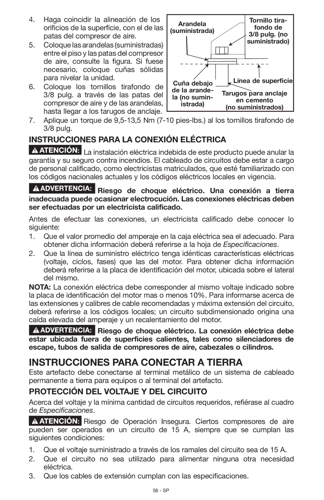 Porter-Cable N028591, C7501 Instrucciones para la conexión eléctrica, Protección del voltaje y del circuito 