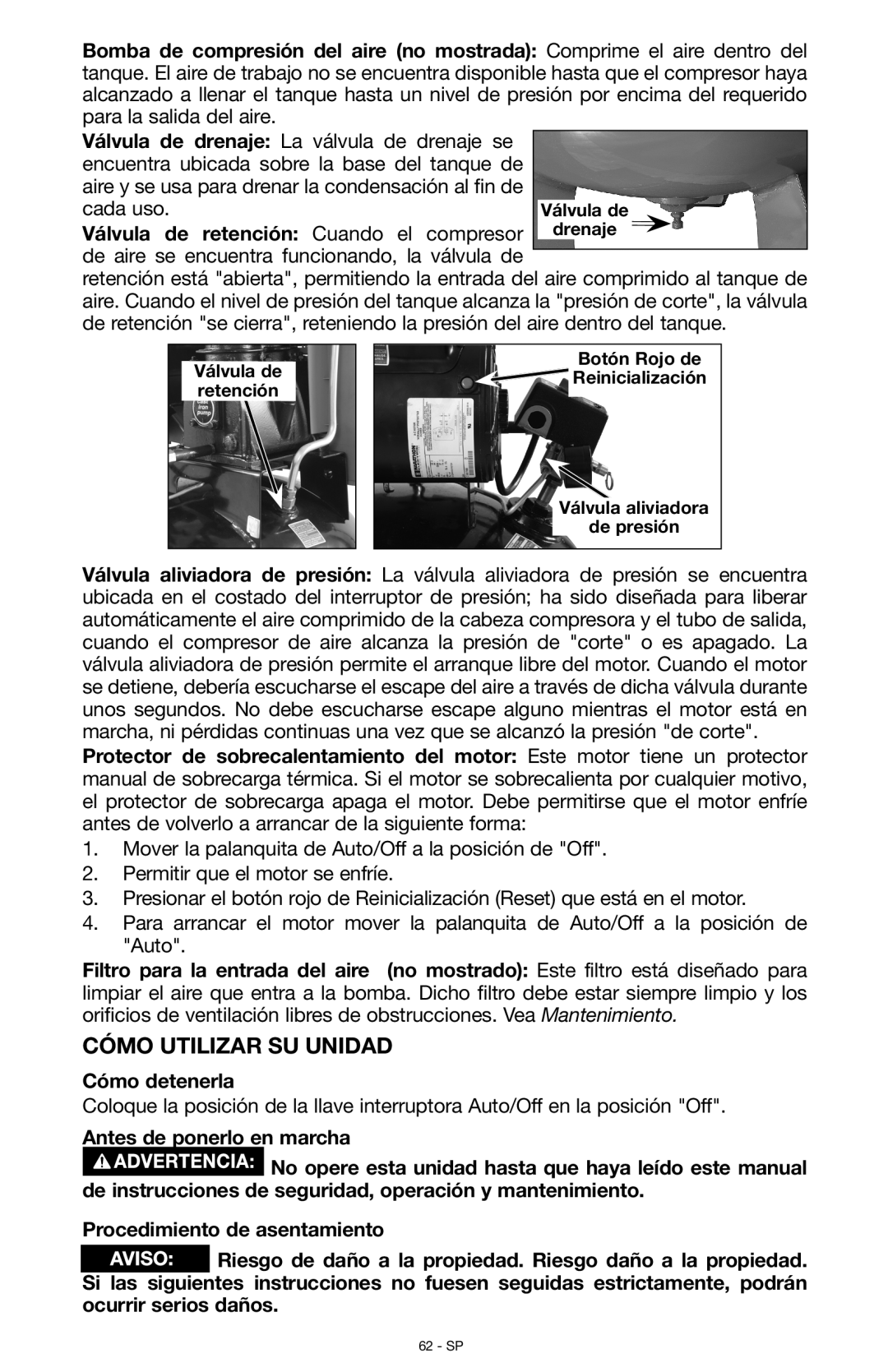 Porter-Cable N028591, C7501 instruction manual Cómo utilizar su unidad, Cómo detenerla 