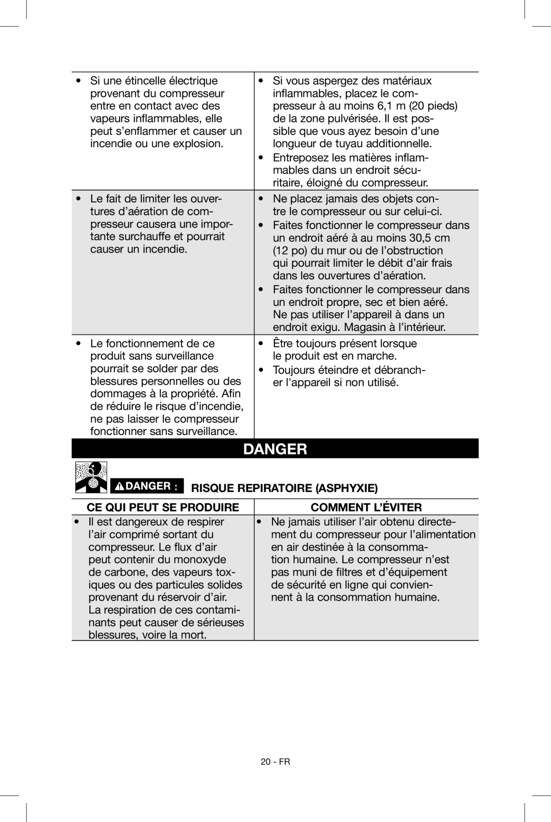 Porter-Cable N034163, C2004 instruction manual Risque Repiratoire Asphyxie 