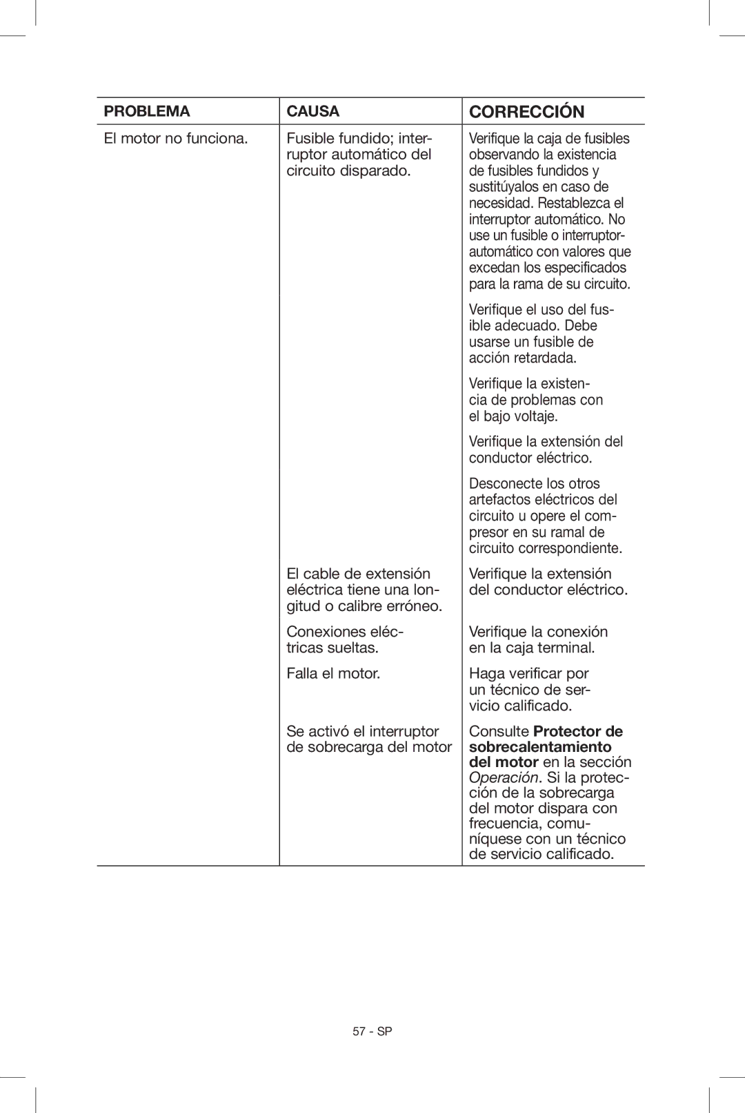 Porter-Cable C2004, N034163 instruction manual Consulte Protector de, Sobrecalentamiento 