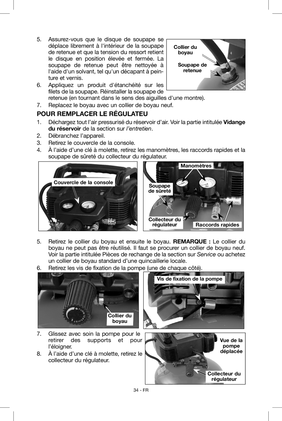 Porter-Cable N039112 instruction manual Pour remplacer le régulateu 