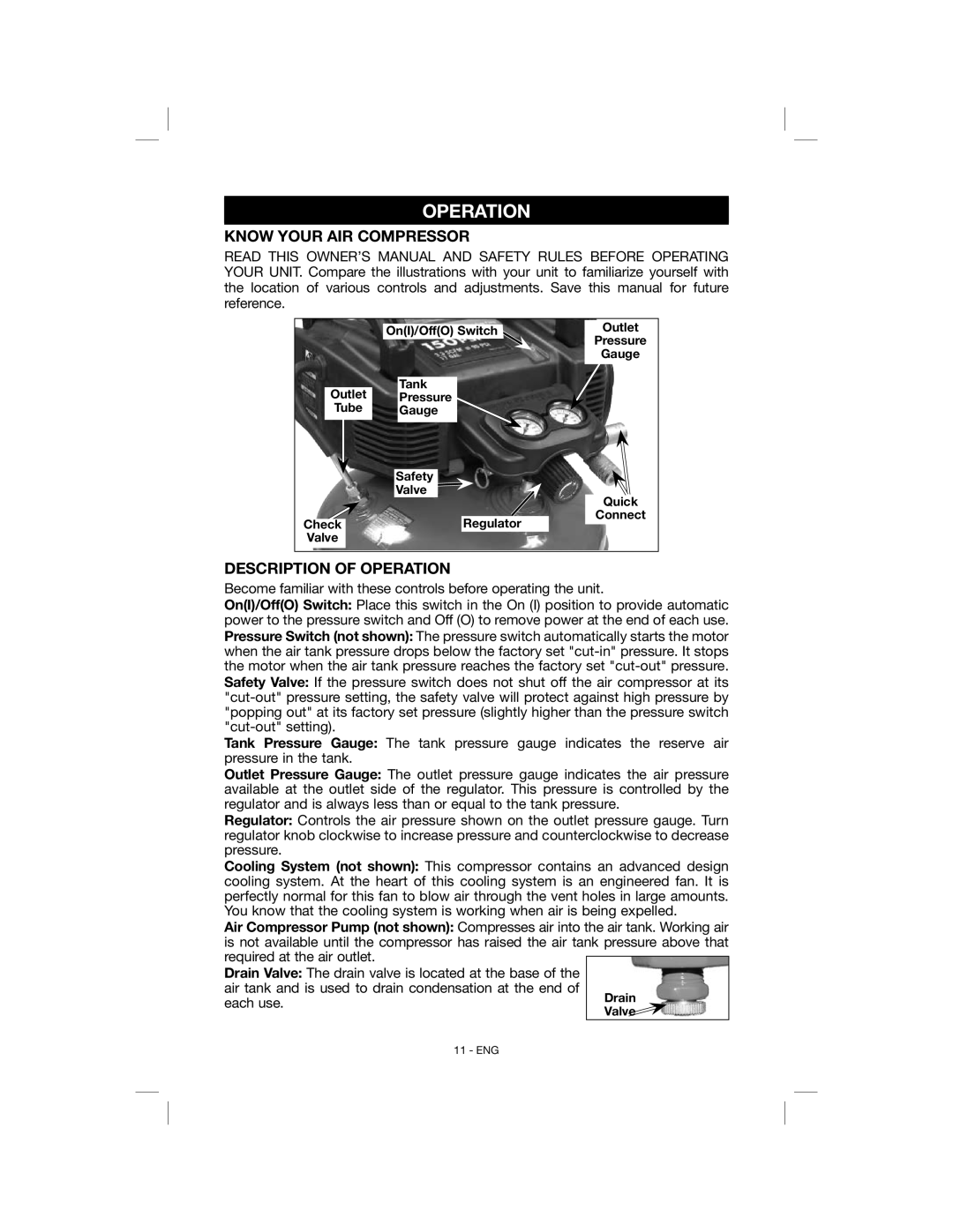 Porter-Cable C6001, N078948 instruction manual Know Your AIR Compressor, Description of Operation 