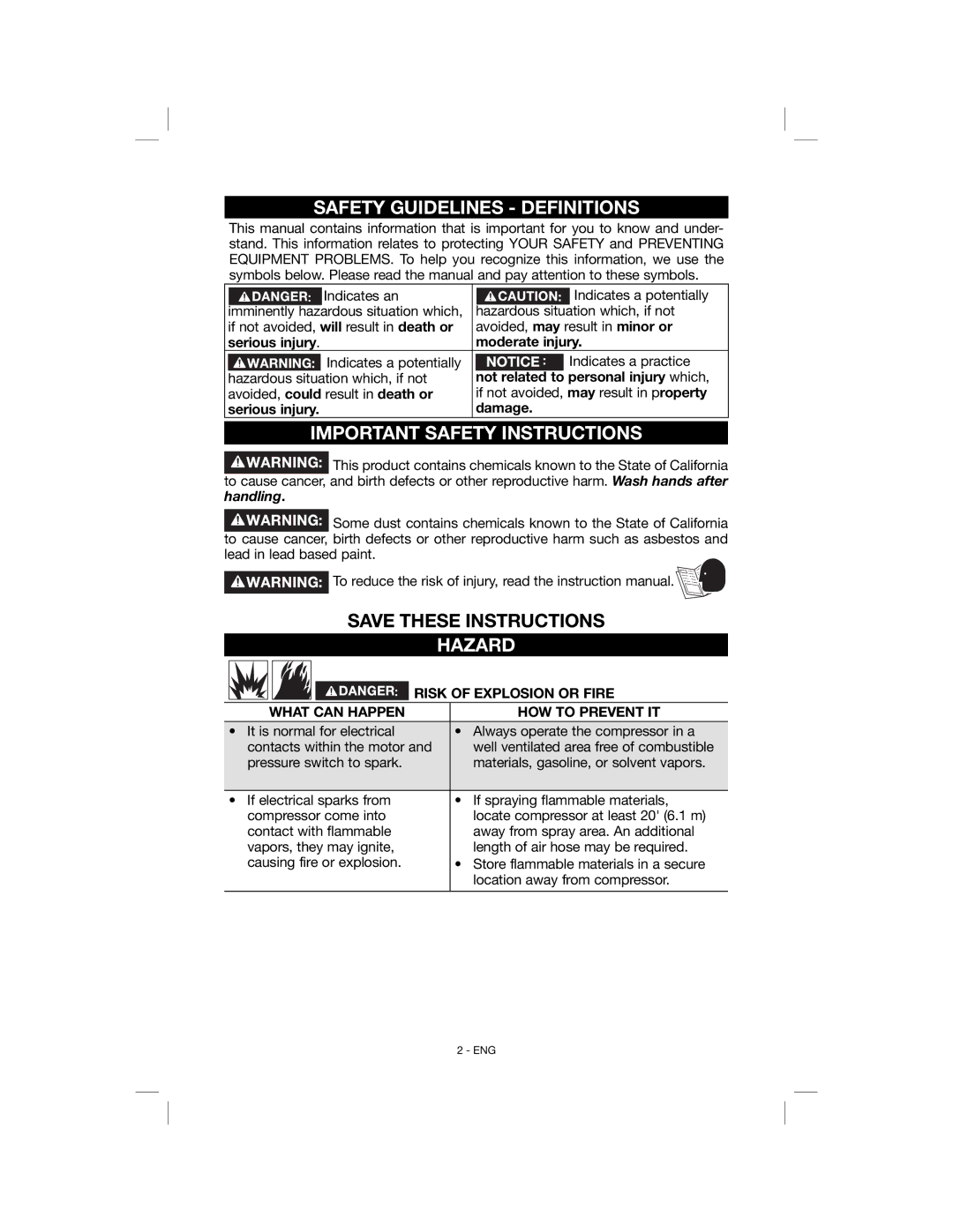 Porter-Cable N078948, C6001 instruction manual Safety Guidelines Definitions, Important Safety Instructions, Hazard 