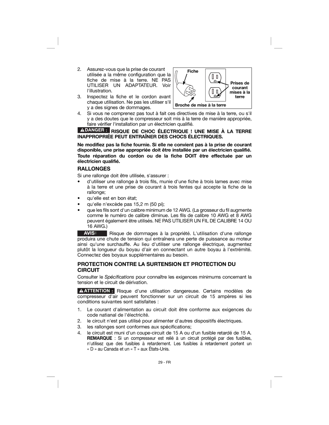 Porter-Cable C6001, N078948 instruction manual Rallonges, Protection Contre LA Surtension ET Protection DU Circuit 