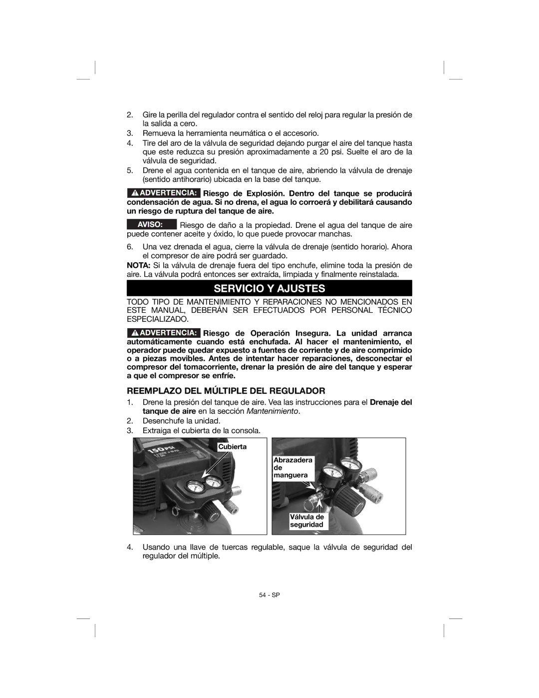 Porter-Cable N078948, C6001 instruction manual Servicio Y Ajustes, Reemplazo DEL Múltiple DEL Regulador 