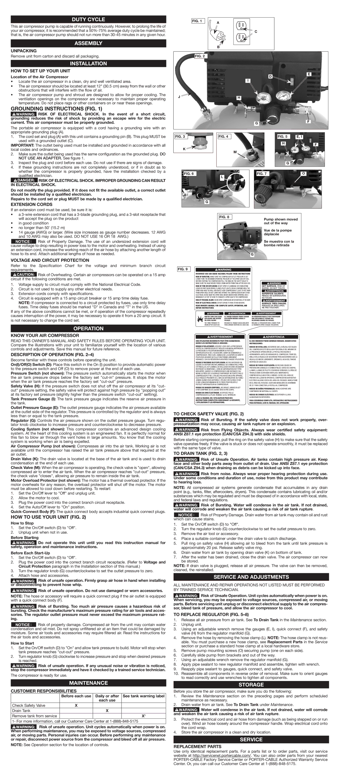 Porter-Cable N158523 Duty Cycle, Assembly, Installation, Operation, Maintenance, Service and Adjustments, Storage 