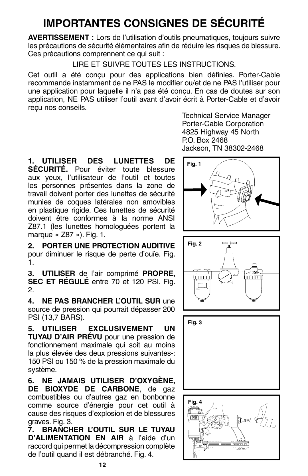 Porter-Cable NS100A instruction manual Importantes Consignes DE Sécurité, Lire ET Suivre Toutes LES Instructions 