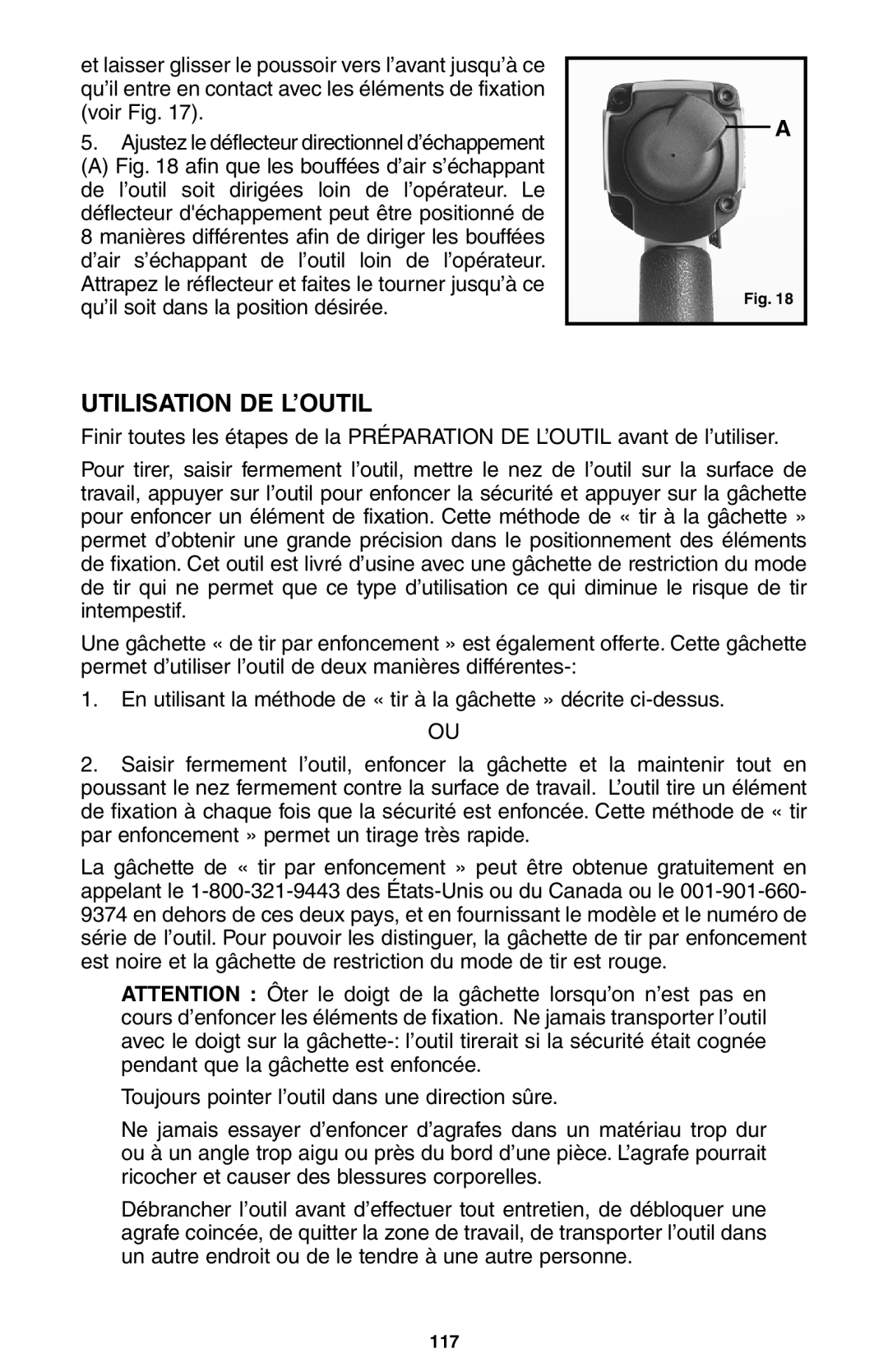 Porter-Cable NS100A instruction manual Utilisation DE L’OUTIL 