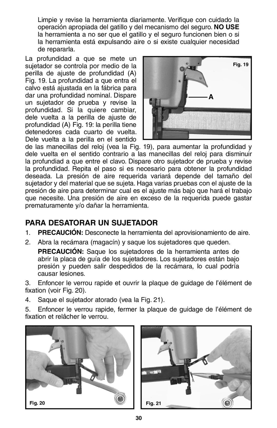 Porter-Cable NS100A instruction manual Para Desatorar UN Sujetador 