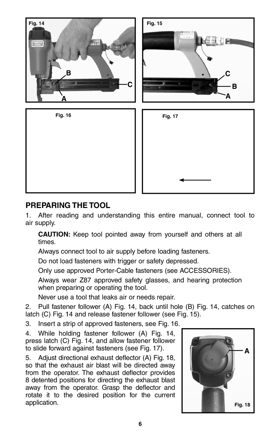 Porter-Cable NS100A instruction manual Preparing the Tool 