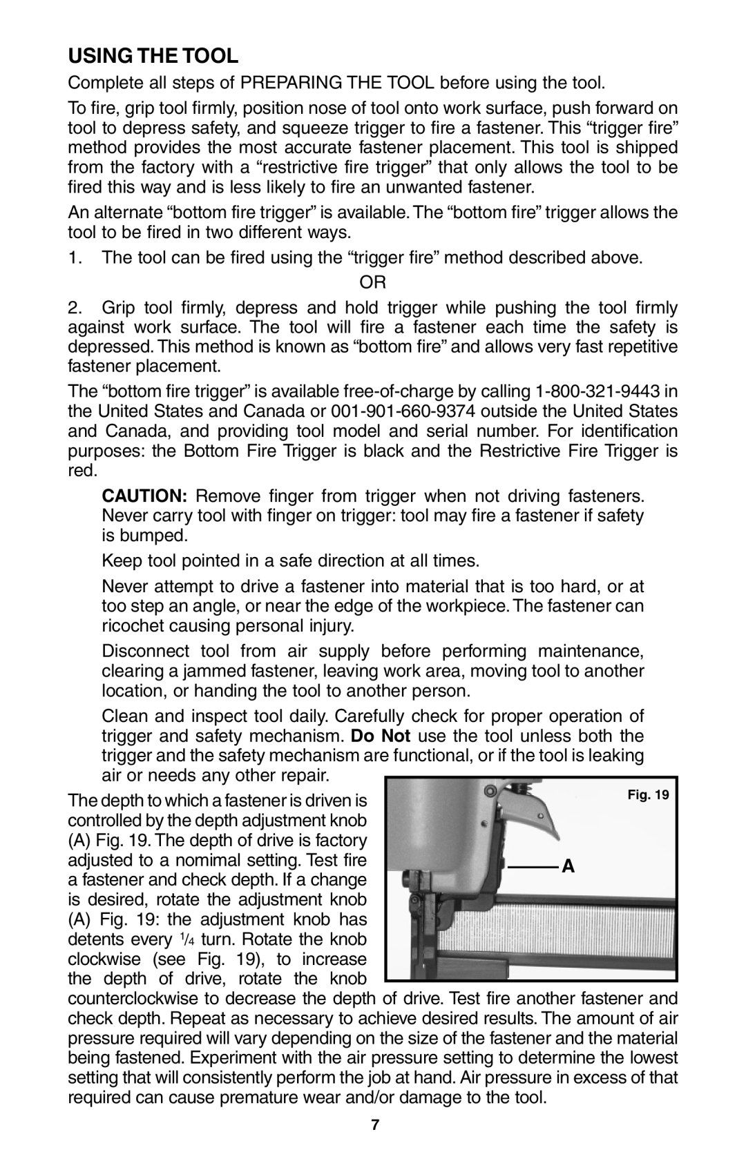 Porter-Cable NS100A instruction manual Using the Tool 