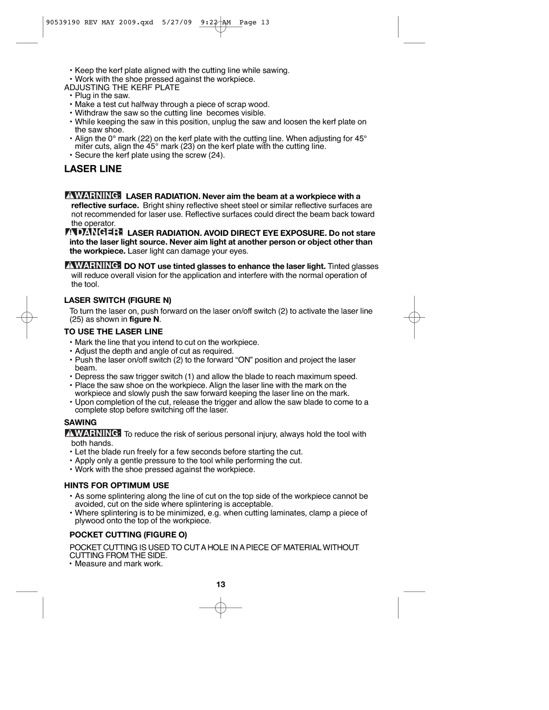 Porter-Cable PC15CLS, PC13CSL instruction manual Laser Line 