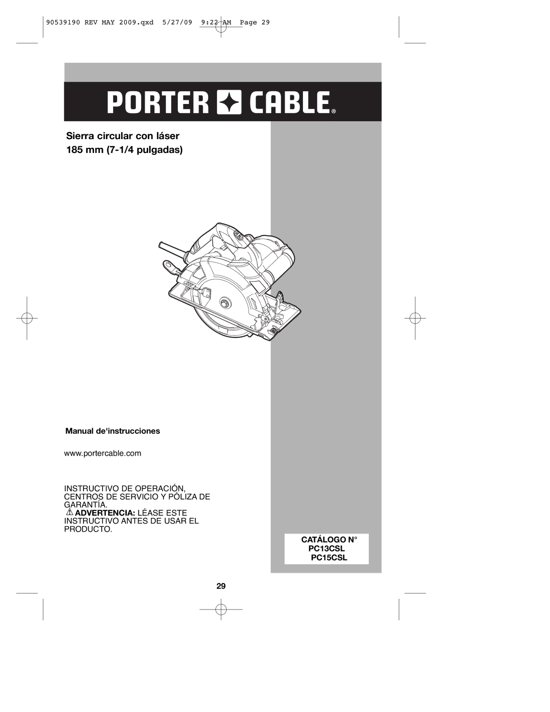 Porter-Cable PC15CLS instruction manual Advertencia Léase Este, Catálogo N PC13CSL PC15CSL 