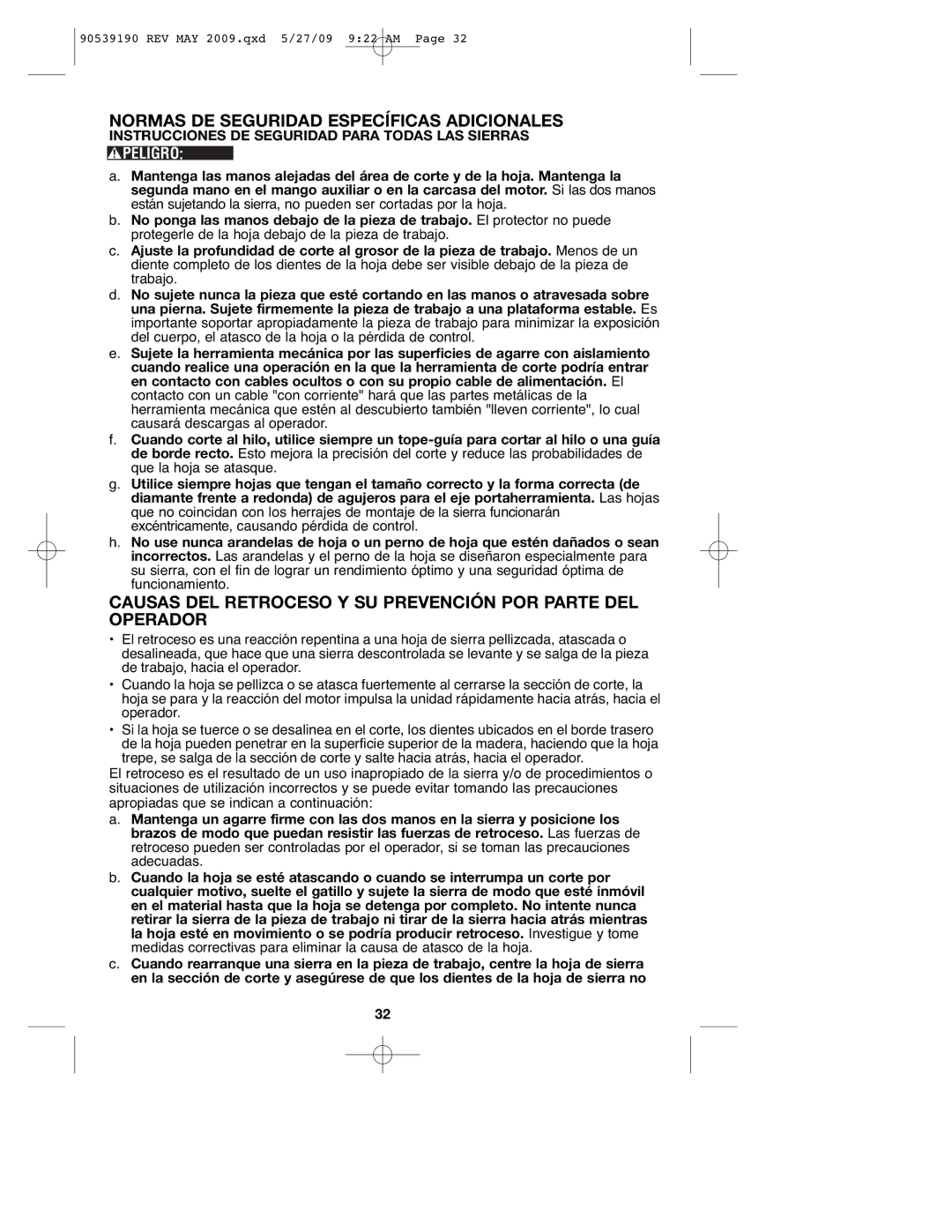 Porter-Cable PC13CSL Normas DE Seguridad Específicas Adicionales, Instrucciones DE Seguridad Para Todas LAS Sierras 