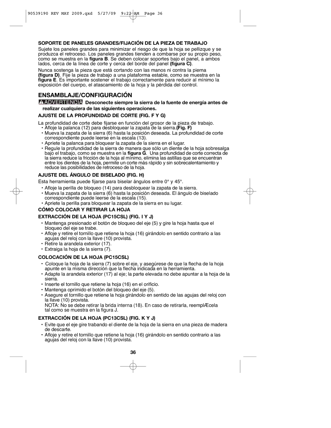 Porter-Cable PC13CSL, PC15CLS instruction manual Ensamblaje/Configuración 