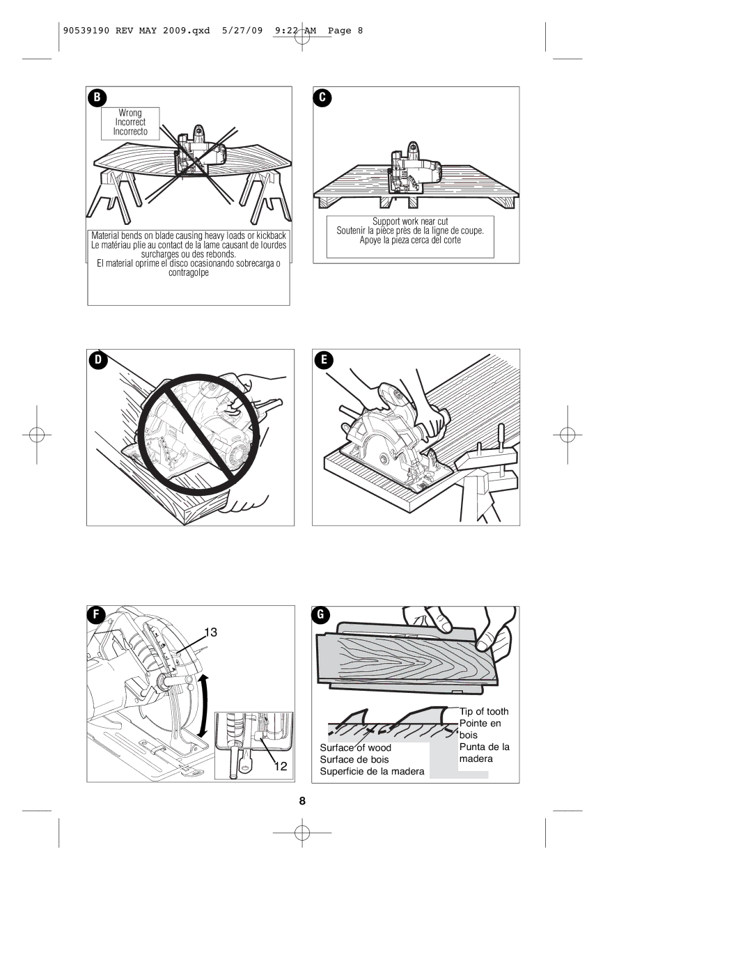 Porter-Cable PC13CSL, PC15CLS instruction manual Tip of tooth 