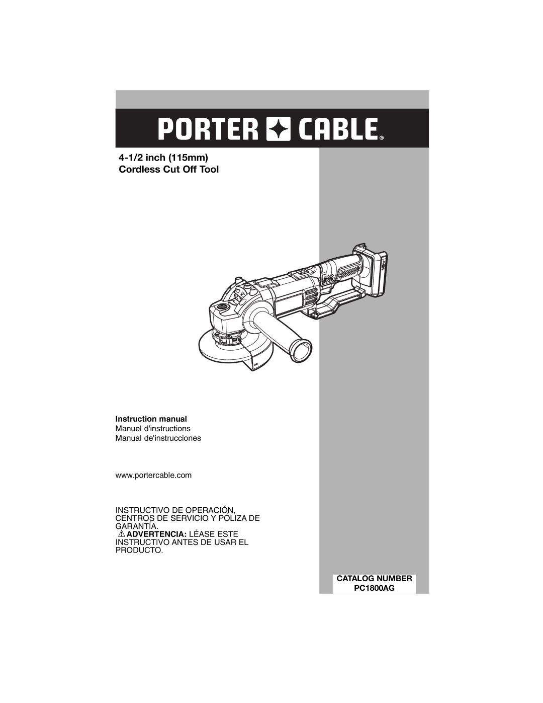 Porter-Cable PC1800AG instruction manual Advertencia Léase Este, Catalog Number 