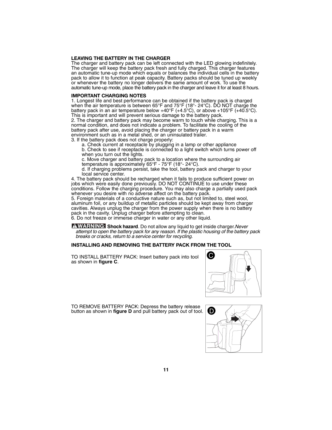 Porter-Cable PC1800AG instruction manual Leaving the Battery in the Charger, Important Charging Notes 