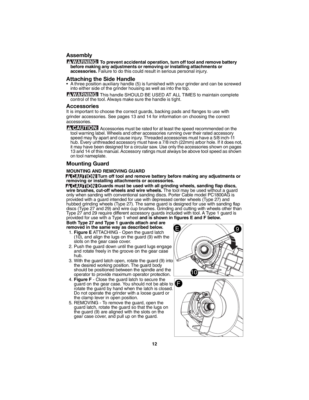 Porter-Cable PC1800AG instruction manual Assembly, Mounting and Removing Guard 