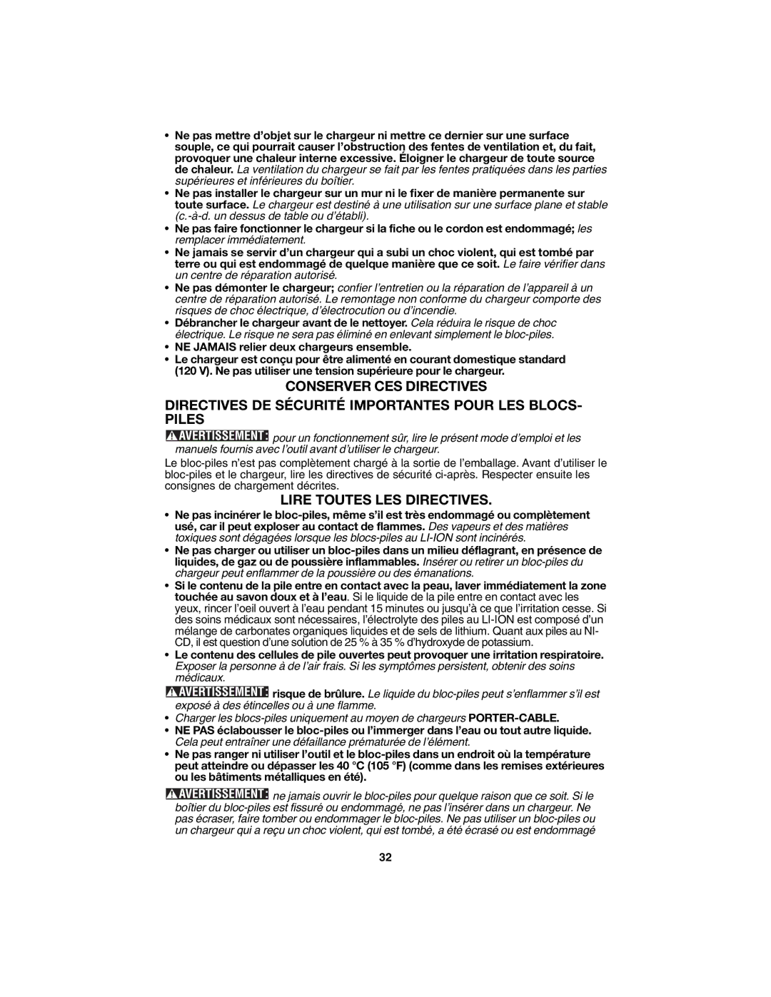 Porter-Cable PC1800AG instruction manual Lire Toutes LES Directives 