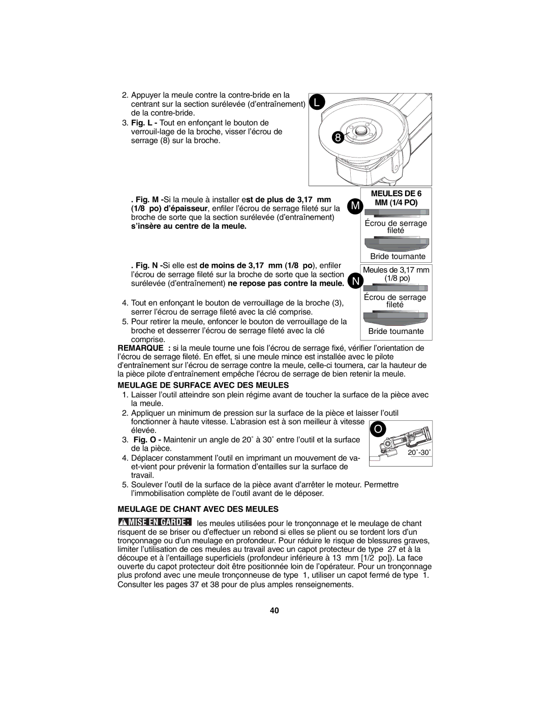 Porter-Cable PC1800AG instruction manual Meules DE, Meulage DE Surface Avec DES Meules, Meulage DE Chant Avec DES Meules 